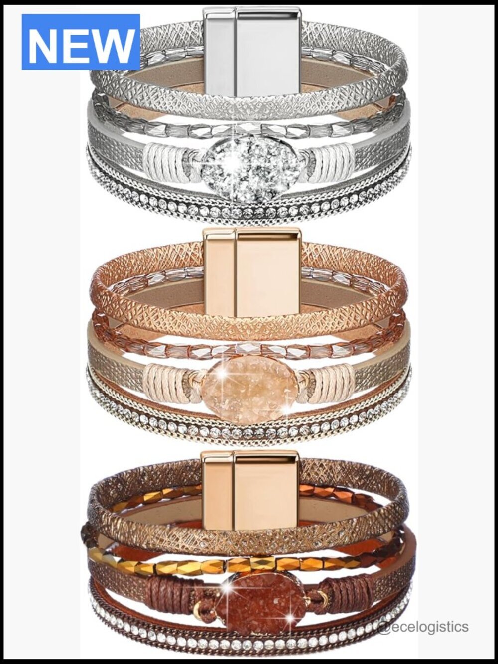 3 Bohemian Faux Leather Cuff Bracelets Adjustable Western Jewelry